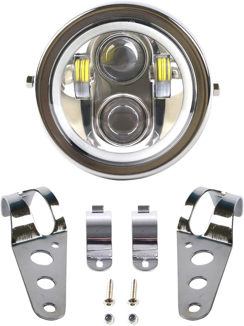 ZZJAUBI Chrome 5-3/4inch Motorcycle Headlight White Halo Ring with Headlight Housing Mount Bracket compatible with Shadow 750 Rebel 500 Cafe Racer Bober Cruiser - Image 3